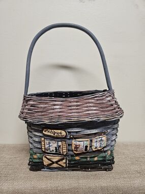 Rosenthal Netter 1980's "Antique Shop" Hand-Painted Woven Basket